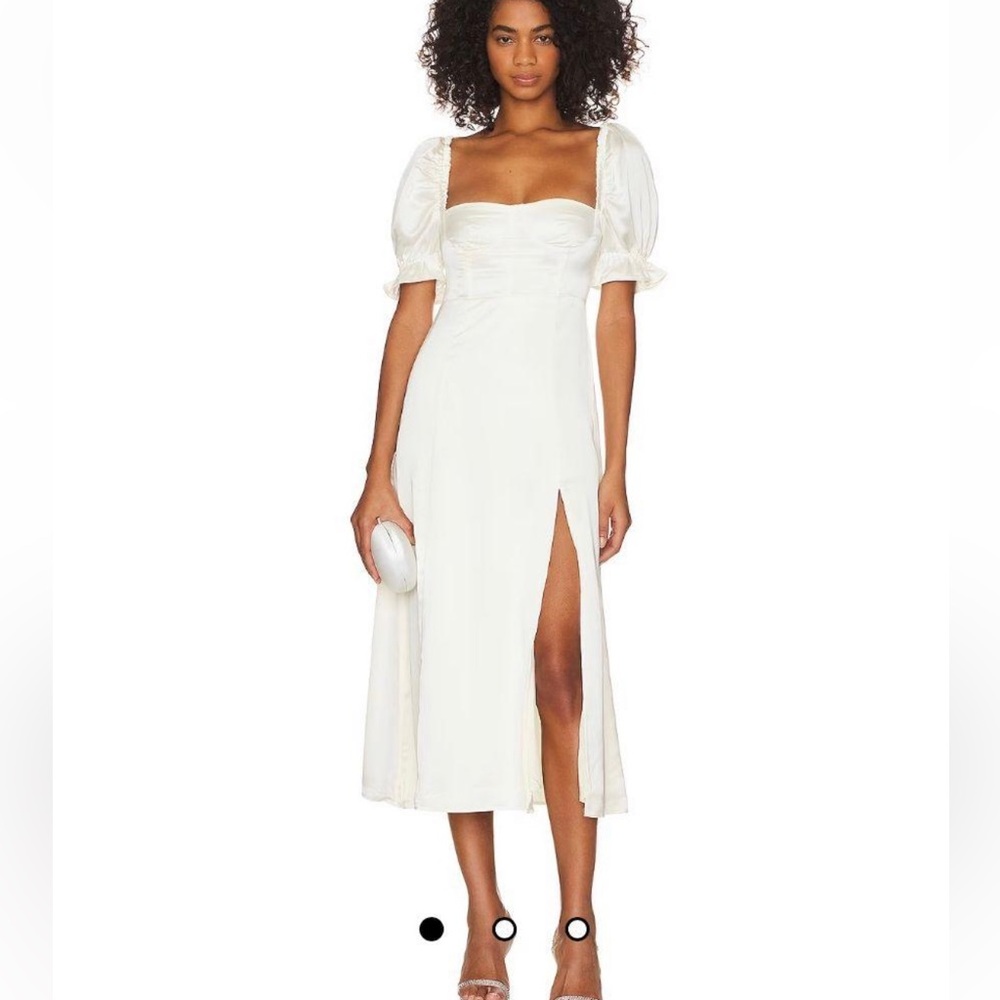 Revolve Puff Sleeve Midi Dress in Whisper White
